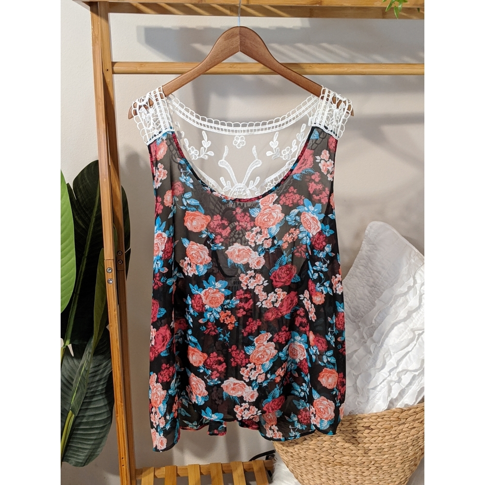 Sheer tank with lace T back